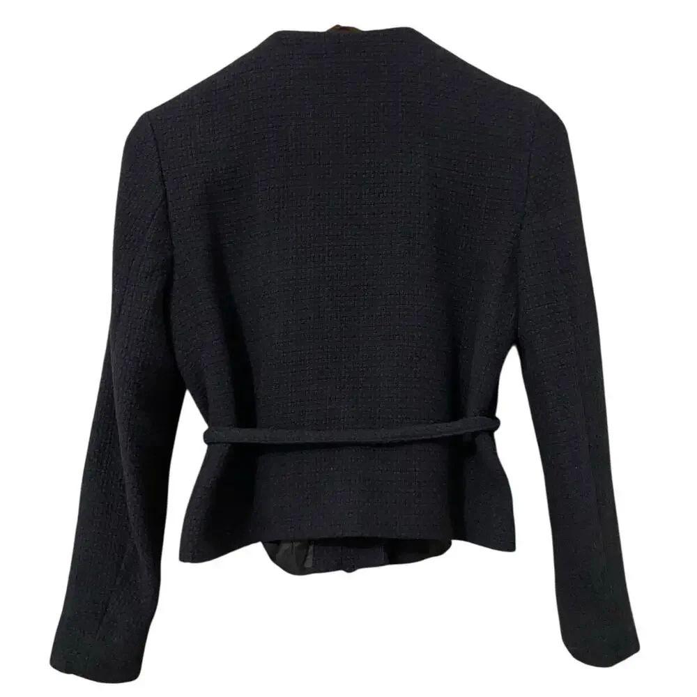 Zara Structured Blazer Lady Jacket Small Black Belted Gold Buttons Preppy Trendy - Picture 7 of 16